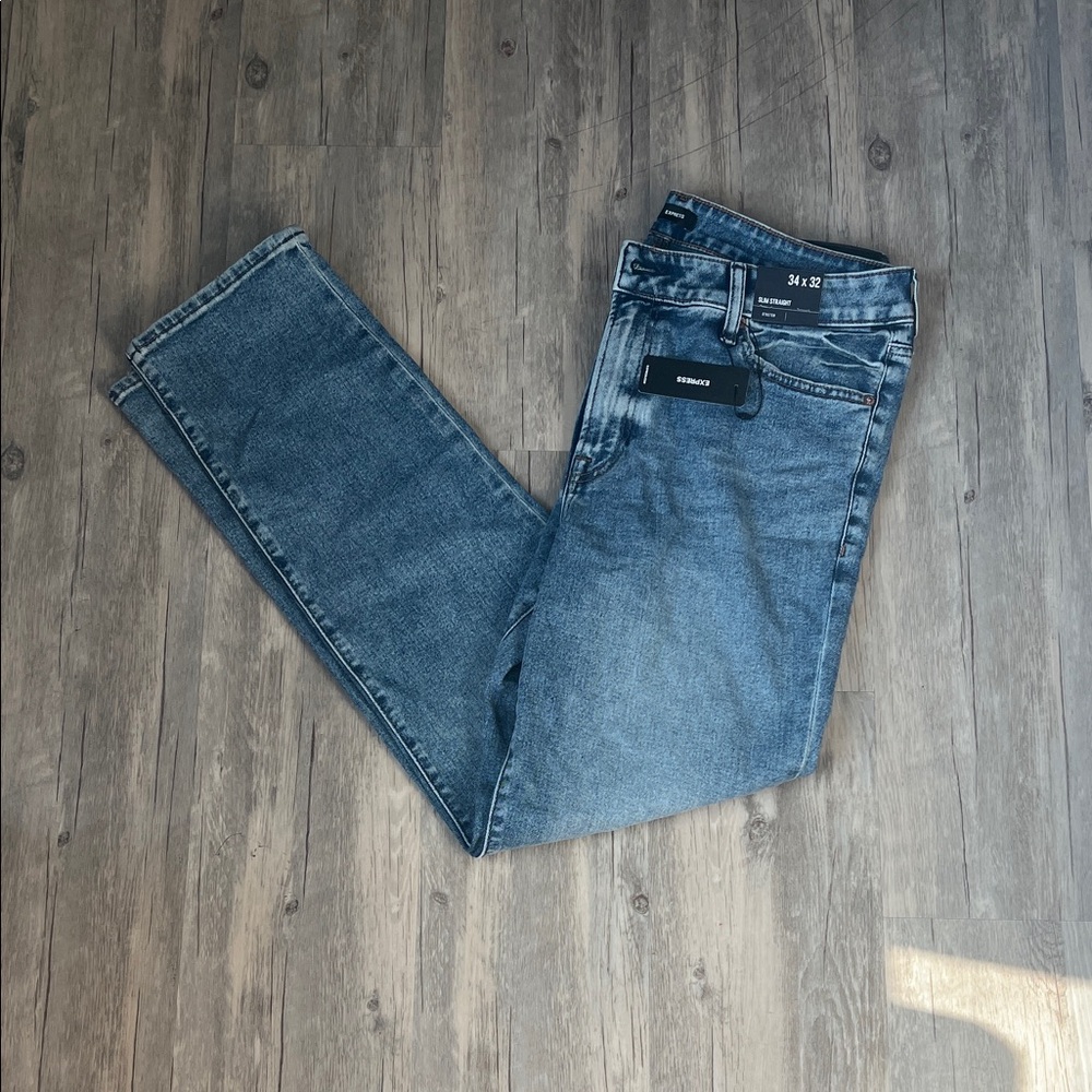 Express Distressed Men’s Slim Straight Blue Jeans